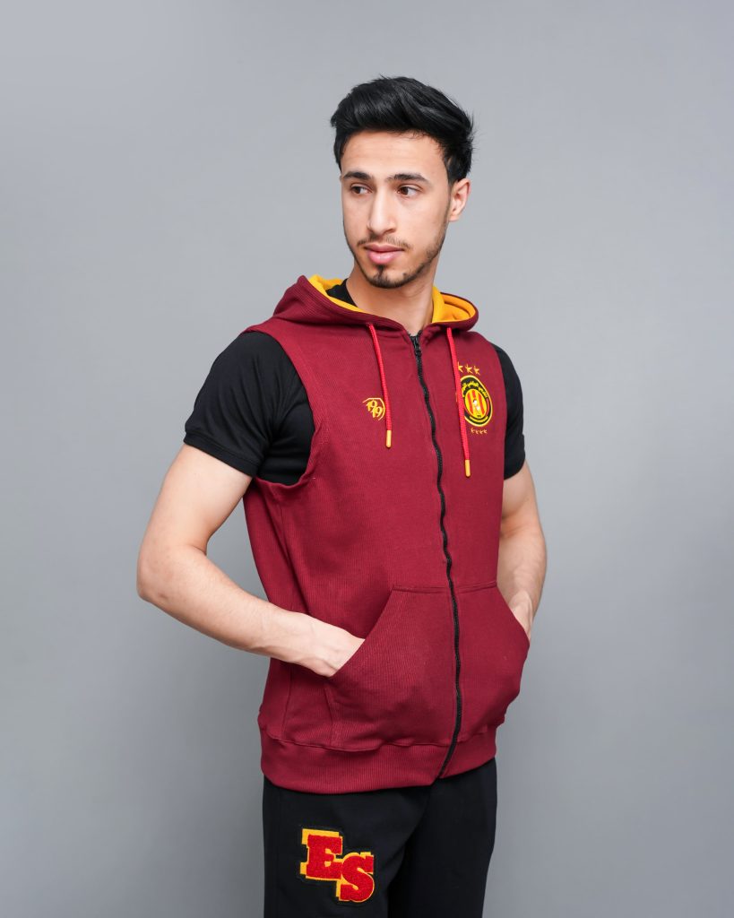 Gilet Espérance Champions League 2023 sans manches rouge avec capuche